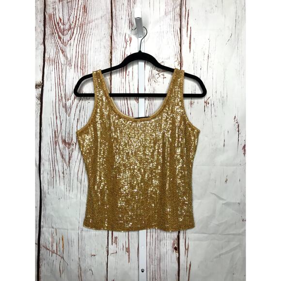 Vintage Attitudes by Debra gold sequin tank top - Picture 1 of 5